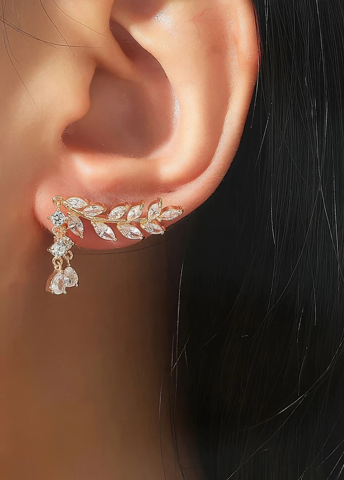 Boucles d'Oreilles - Style Feuille et Zircon