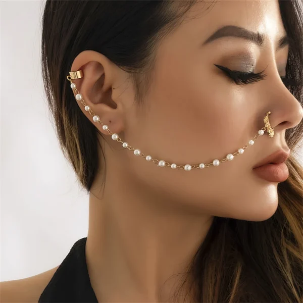Chaîne d'Oreille & Nez - Élégance Perlée ✨