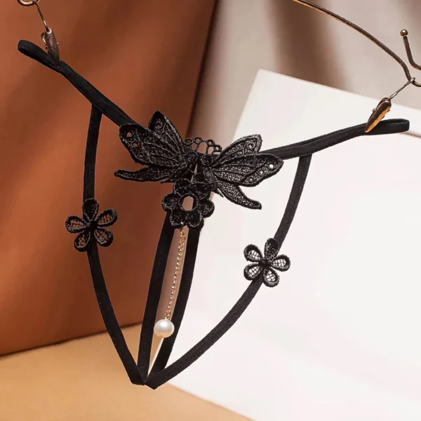 String Papillon Noir à Perle 🖤