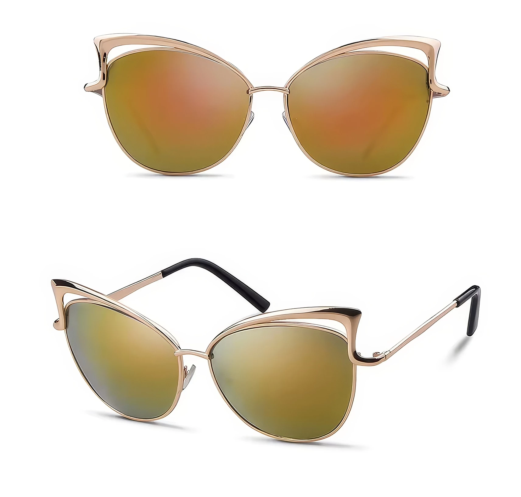 Lunettes de Soleil Femme - Style Félin avec Verres Miroir