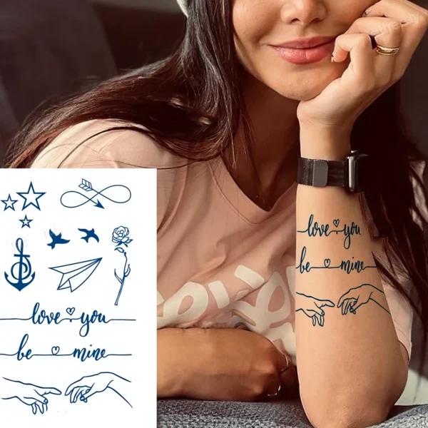 Tatouages Temporaires - Messages d'Amour & Symboles Délicats