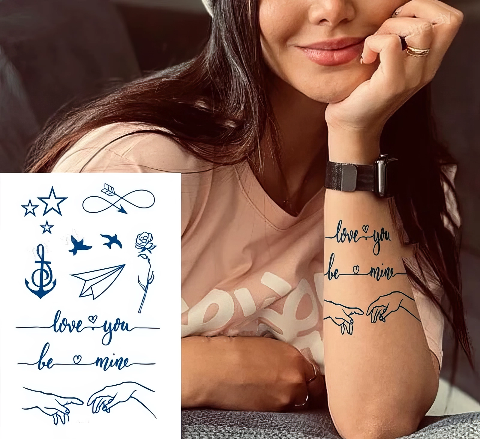 Tatouages Temporaires - Messages d'Amour & Symboles Délicats