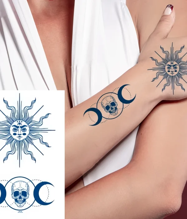 Tatouages Temporaires - Soleil Mystique & Lune Crâne