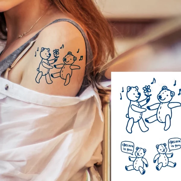 Tatouages Temporaires - Ours Mignons & Messages Positifs