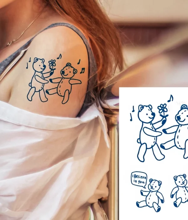 Tatouages Temporaires - Ours Mignons & Messages Positifs