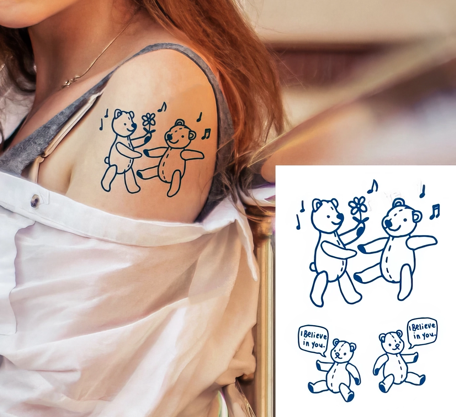 Tatouages Temporaires - Ours Mignons & Messages Positifs