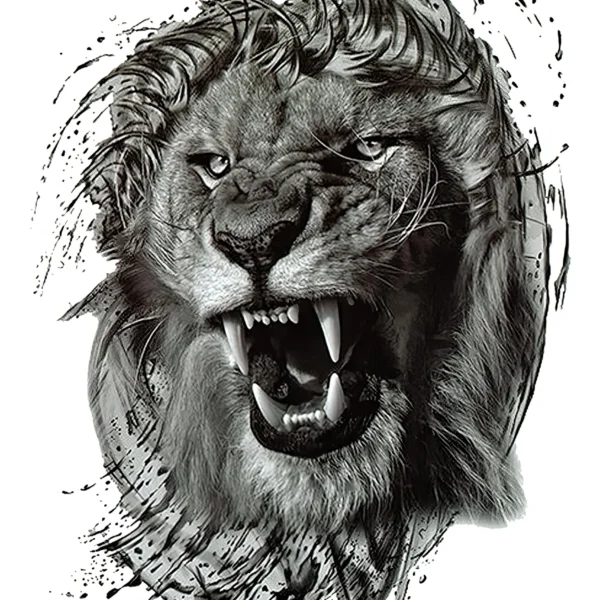 Tatouage Temporaire - Tête de Lion Rugissant