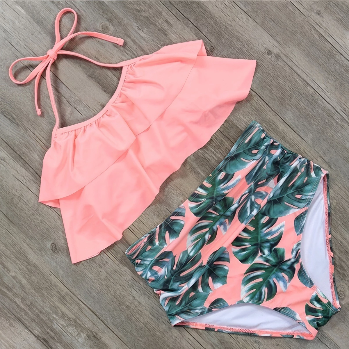 Maillot de Bain 2 Pièces - Volants & Motif Tropical – Image 2