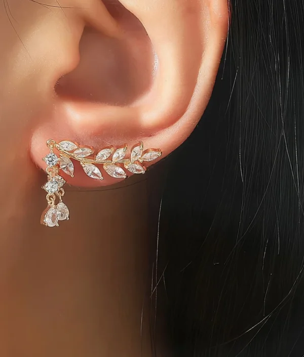 Boucles d'Oreilles - Style Feuille et Zircon