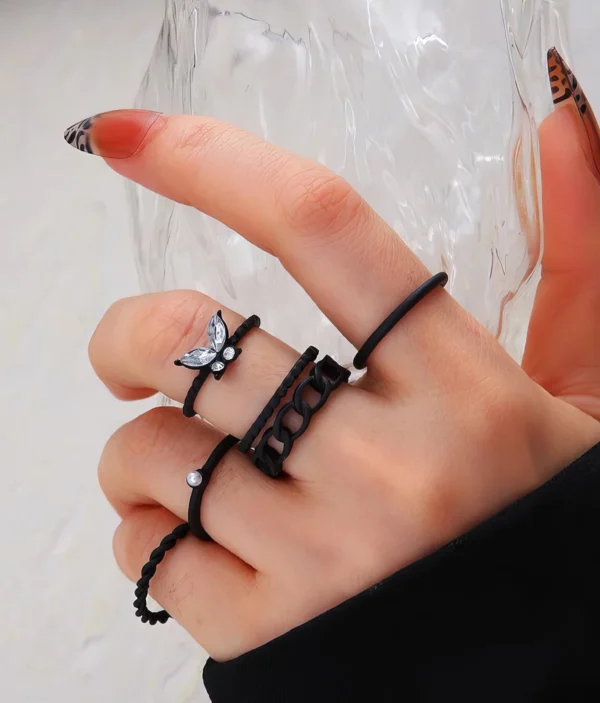 Ensemble de Bagues Papillon Cristal 🖤