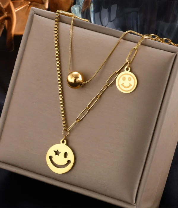 Collier Double Rang - Médaillons Smiley et Boule