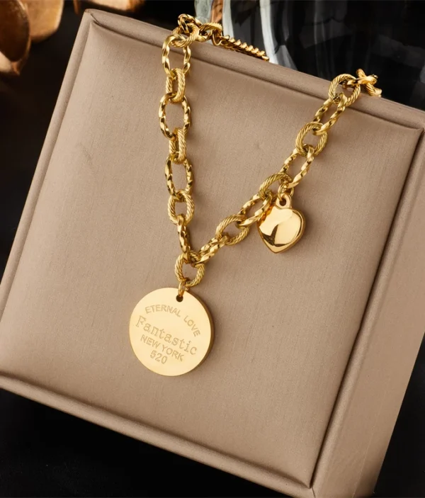 Collier Double Pendentif - Médaillon & Cœur 💛