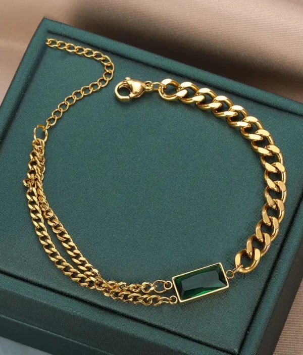Bracelet Chaîne Dorée avec Pierre Verte