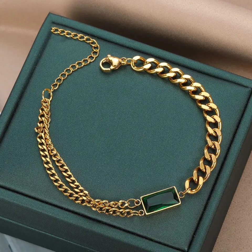 Bracelet Chaîne Dorée avec Pierre Verte
