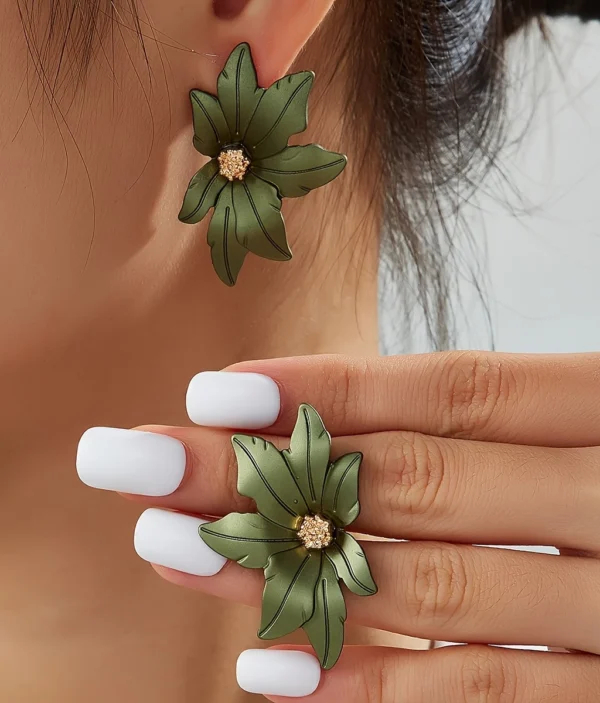Boucles d’Oreilles Fleurs - Design Feuillage Vert Élégant