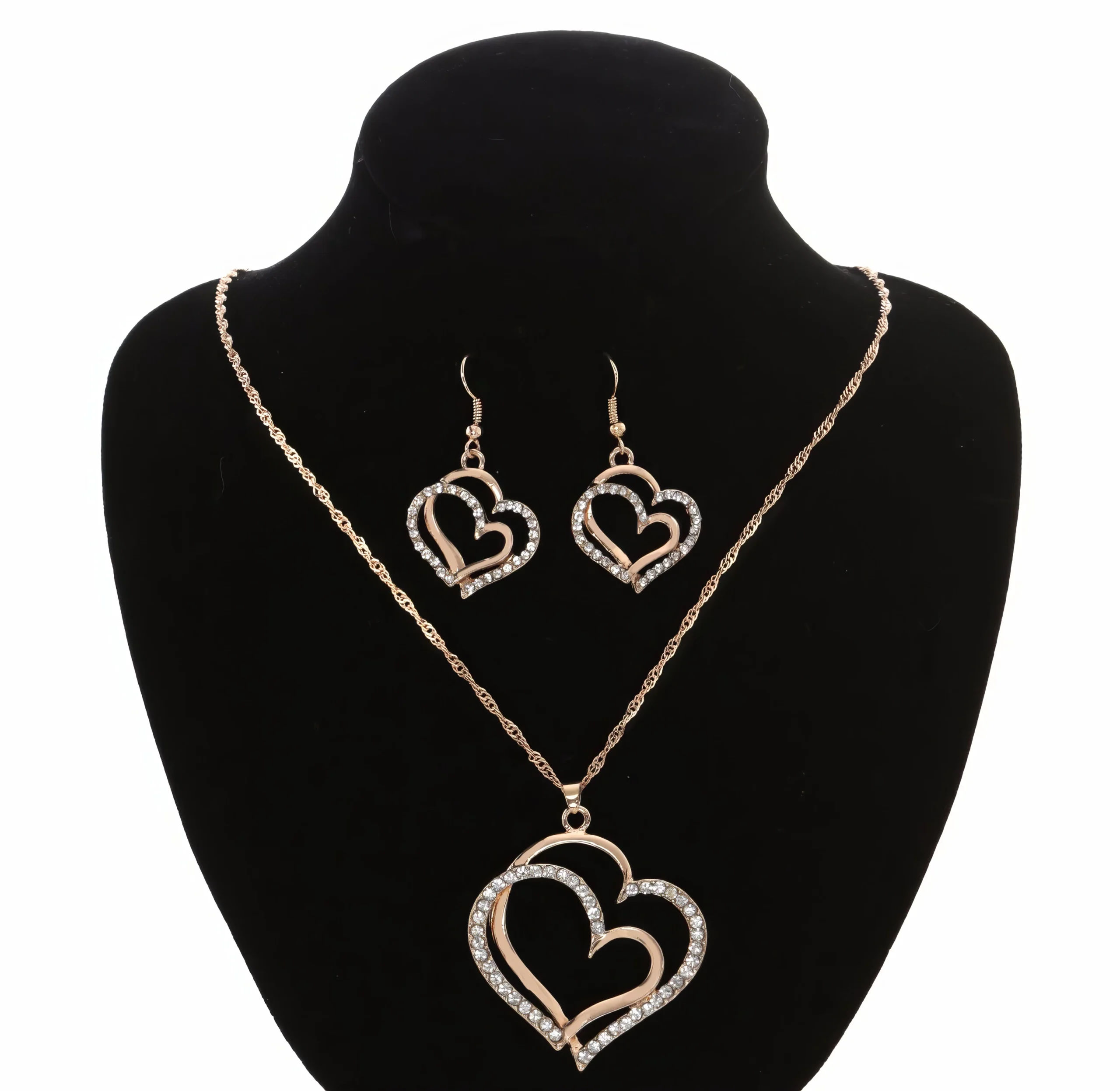 Ensemble Bijoux - Double Cœur Brillant 💖
